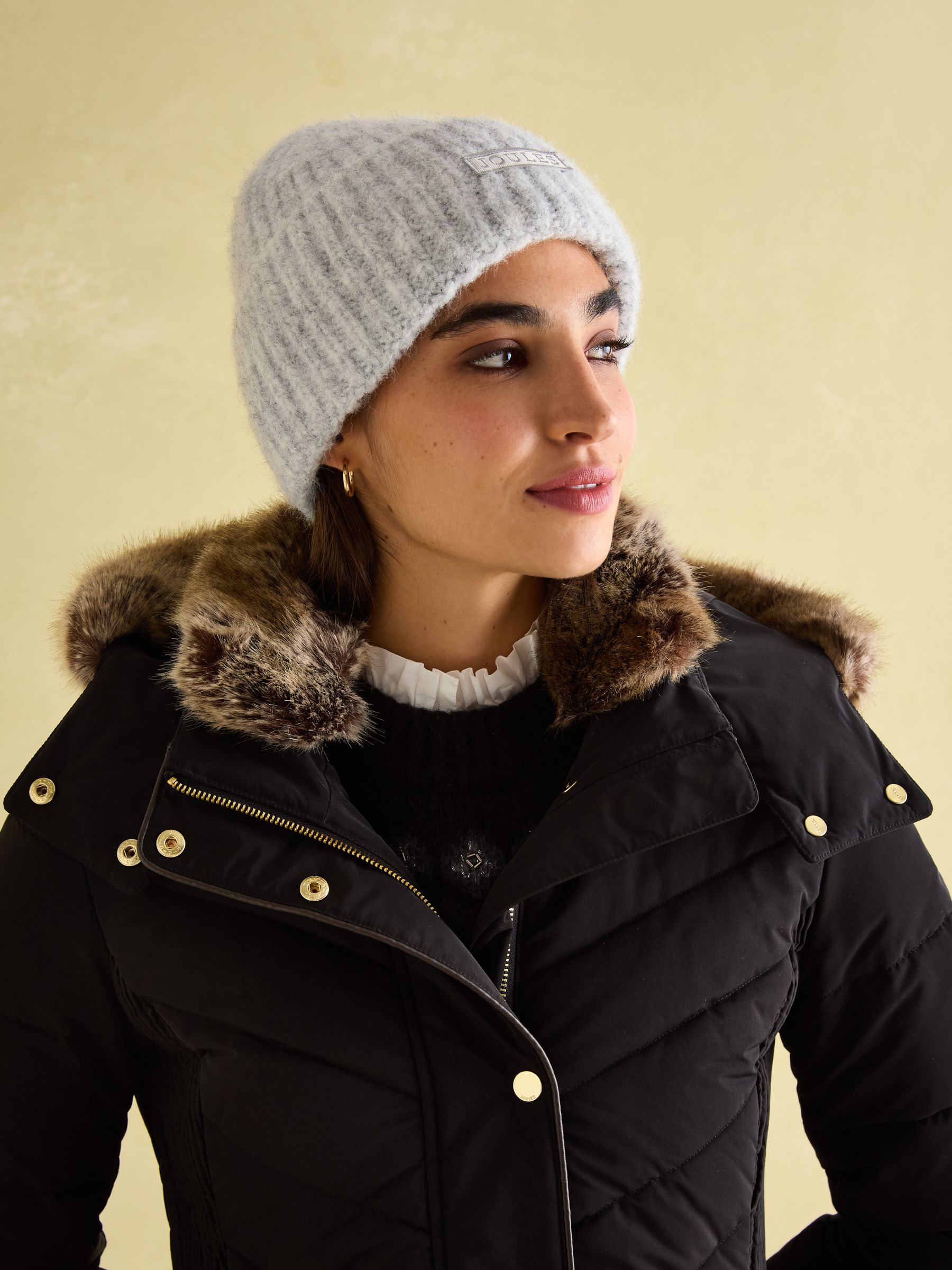 Buy Joules Cherington Black Showerproof Longline Padded Coat with Faux Fur Hood from Next USA