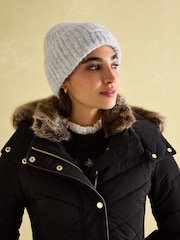 Joules Cherington Black Showerproof Longline Padded Coat with Faux Fur Hood - Image 7 of 8