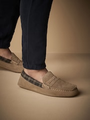 Stone Brown Luxury Signature Suede Moccasin Slippers - Image 1 of 6
