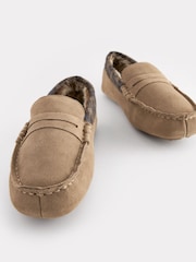 Stone Brown Luxury Signature Suede Moccasin Slippers - Image 4 of 6