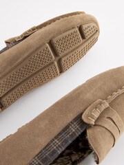 Stone Brown Luxury Signature Suede Moccasin Slippers - Image 6 of 6
