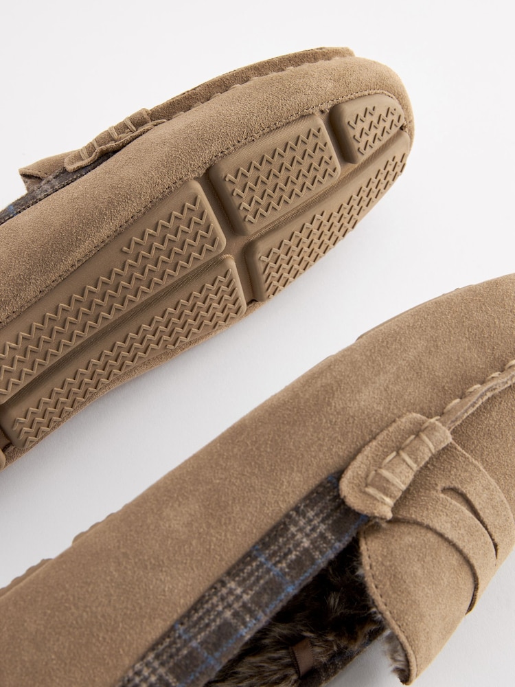 Stone Brown Luxury Signature Suede Moccasin Slippers - Image 6 of 6