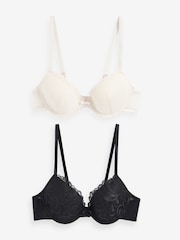 Black/Cream Pad Plunge Embroidered Bras 2 Pack A-E - Image 2 of 5