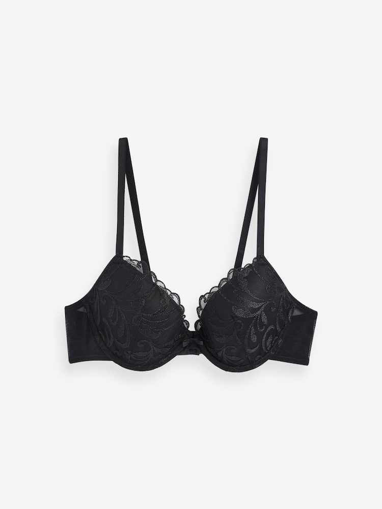 Black/Cream Pad Plunge Embroidered Bras 2 Pack A-E - Image 3 of 5