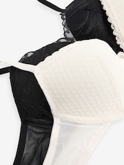 Black/Cream Pad Plunge Embroidered Bras 2 Pack A-E - Image 5 of 5