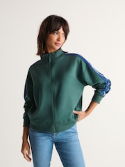 Forest Green Slinky Side Stripe Zip Up High Funnel Neck Tracksuit Jacket - Image 1 of 7