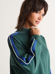 Forest Green Slinky Side Stripe Zip Up High Funnel Neck Tracksuit Jacket - Image 5 of 7