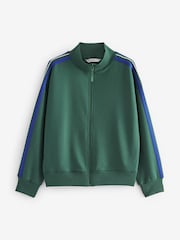 Forest Green Slinky Side Stripe Zip Up High Funnel Neck Tracksuit Jacket - Image 6 of 7