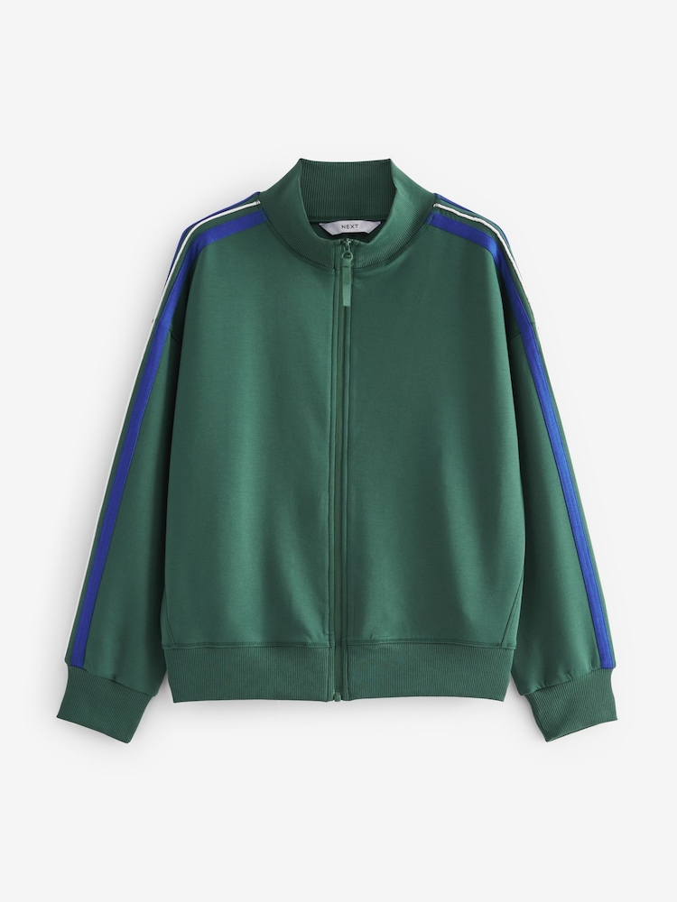 Forest Green Slinky Side Stripe Zip Up High Funnel Neck Tracksuit Jacket - Image 6 of 7
