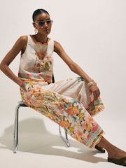 River Island Cream Del Maar Floral Cutwork Cropped Wide Leg Trousers - Image 2 of 4