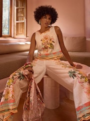 River Island Cream Del Maar Floral Cutwork Cropped Wide Leg Trousers - Image 3 of 4