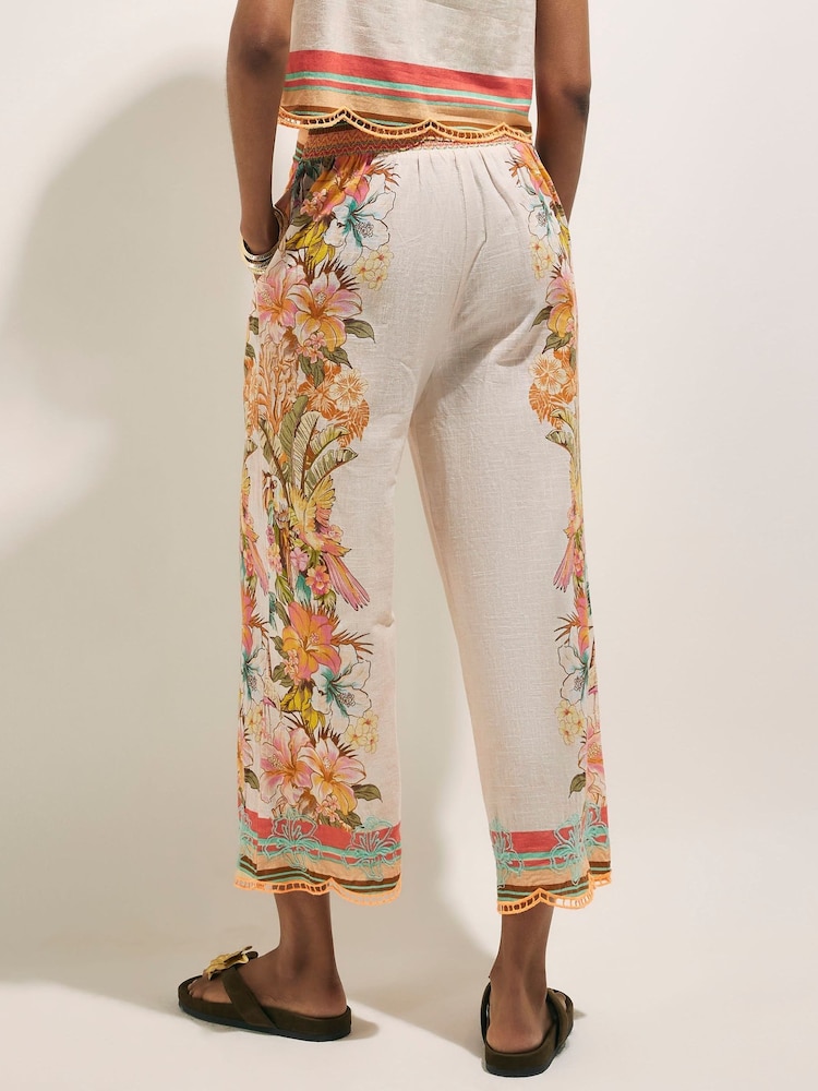 River Island Cream Del Maar Floral Cutwork Cropped Wide Leg Trousers - Image 4 of 4