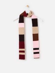 Oliver Bonas Brown Burgundy & Colour Block Knitted Skinny Scarf - Image 1 of 4