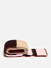 Oliver Bonas Brown Burgundy & Colour Block Knitted Skinny Scarf - Image 2 of 4