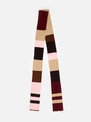 Oliver Bonas Brown Burgundy & Colour Block Knitted Skinny Scarf - Image 3 of 4