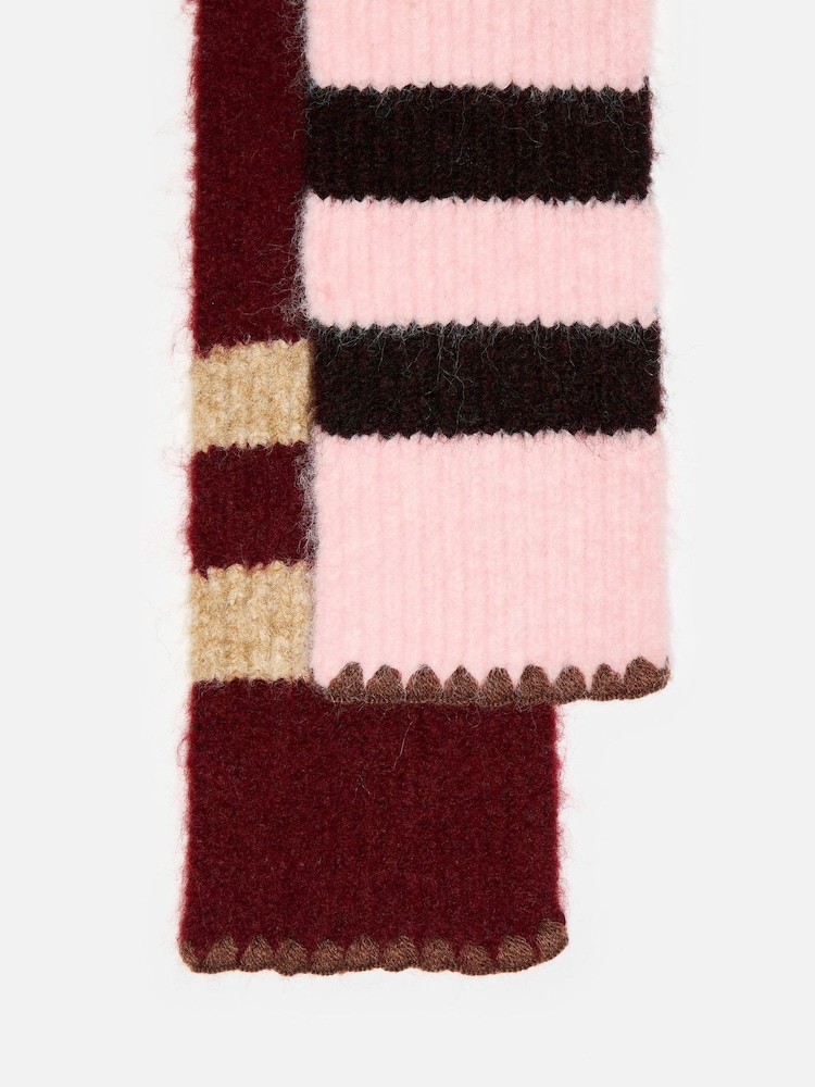 Oliver Bonas Brown Burgundy & Colour Block Knitted Skinny Scarf - Image 4 of 4 Oliver Bonas Brown Burgundy & Colour Block Knitted Skinny Scarf - Image 4 of 4