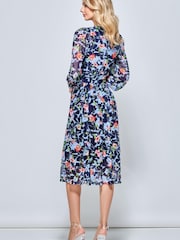 Jolie Moi Blue Floral Long Sleeve Mesh Midi Dress - Image 2 of 5