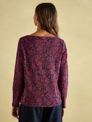 Joules New Harbour Red Floral Boat Neck Breton Top - Image 2 of 6
