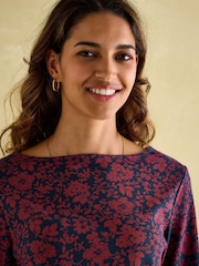 Joules New Harbour Red Floral Boat Neck Breton Top - Image 3 of 6
