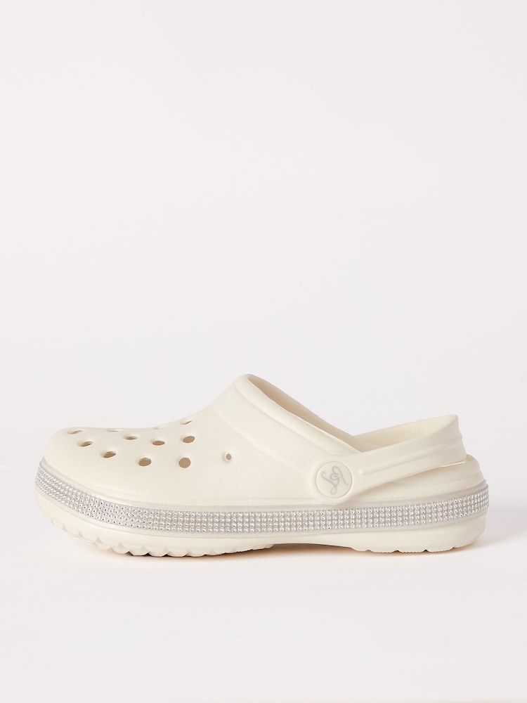 Lipsy White Slip On Glitter Clog Sandals - Image 1 of 5