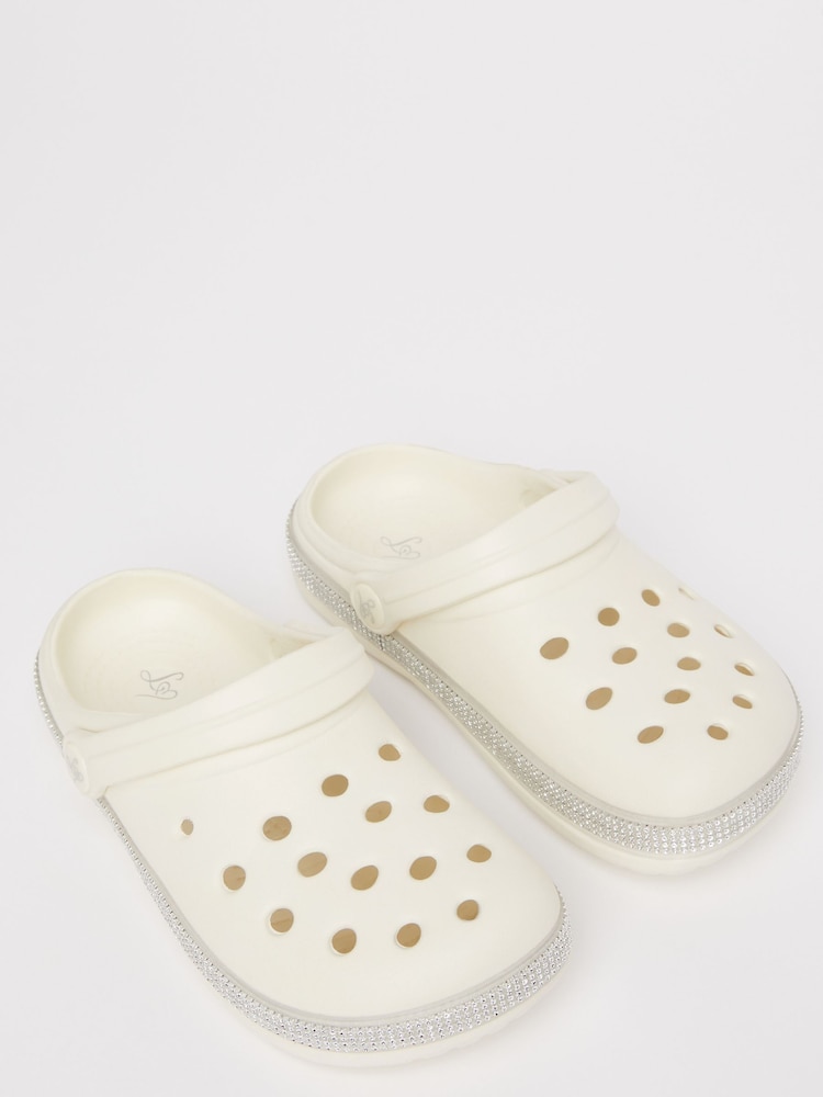 Lipsy White Slip On Glitter Clog Sandals - Image 2 of 5