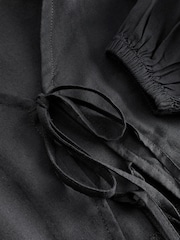 Black Tie Front Blouse with Linen - Image 2 of 6