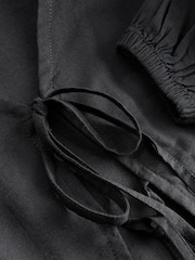 Black Tie Front Blouse with Linen - Image 6 of 6