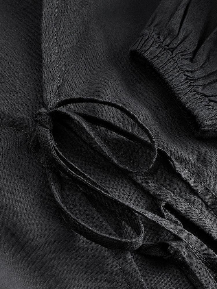 Black Tie Front Blouse with Linen - Image 6 of 6