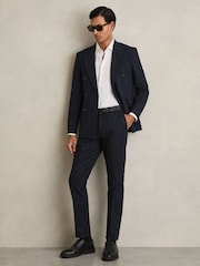 Reiss Navy Eastbury Slim Fit Cotton Blend Chinos - Image 1 of 7