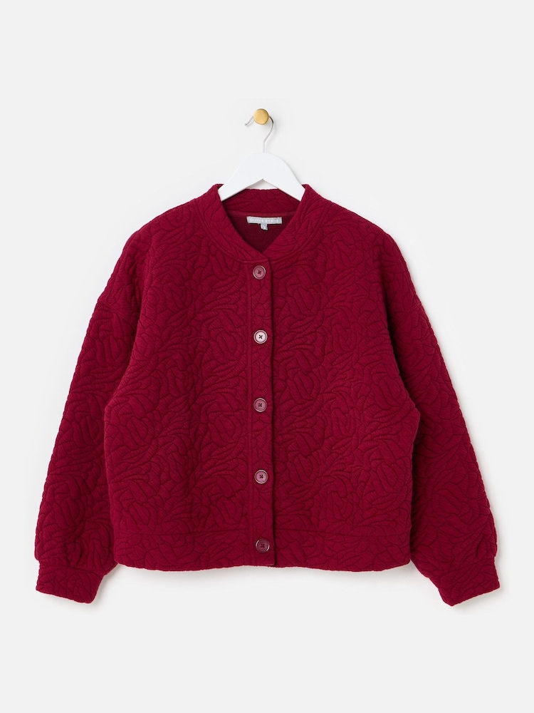 Oliver Bonas Red Burgundy Quilted Sweatshirt Bomber Jacket - Image 1 of 6 Oliver Bonas Red Burgundy Quilted Sweatshirt Bomber Jacket - Image 1 of 6