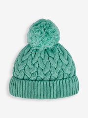 JoJo Maman Bébé Green Chunky Cable Knit Pom Pom Hat - Image 1 of 3