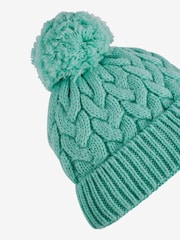 JoJo Maman Bébé Green Chunky Cable Knit Pom Pom Hat - Image 2 of 3