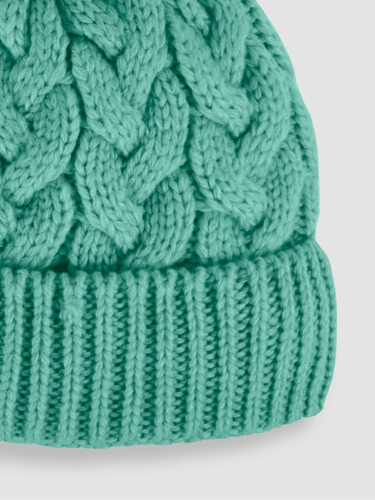JoJo Maman Bébé Green Chunky Cable Knit Pom Pom Hat - Image 3 of 3
