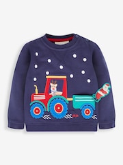 JoJo Maman Bébé Navy Blue Santa In a Tractor Appliqué Sweatshirt - Image 2 of 4