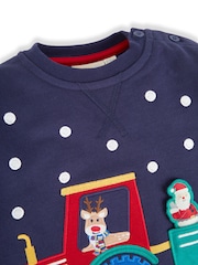 JoJo Maman Bébé Navy Blue Santa In a Tractor Appliqué Sweatshirt - Image 3 of 4