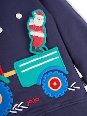 JoJo Maman Bébé Navy Blue Santa In a Tractor Appliqué Sweatshirt - Image 4 of 4