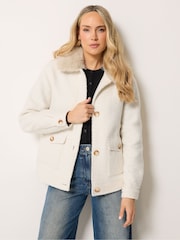 Long Tall Sally White Military Faux Fur Jacket - Image 1 of 7