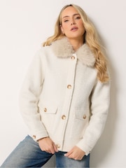 Long Tall Sally White Military Faux Fur Jacket - Image 2 of 7