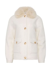 Long Tall Sally White Military Faux Fur Jacket - Image 6 of 7