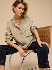 Khaki Green Long Sleeve Utility Blouse - Image 1 of 7