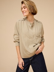 Khaki Green Long Sleeve Utility Blouse - Image 3 of 7