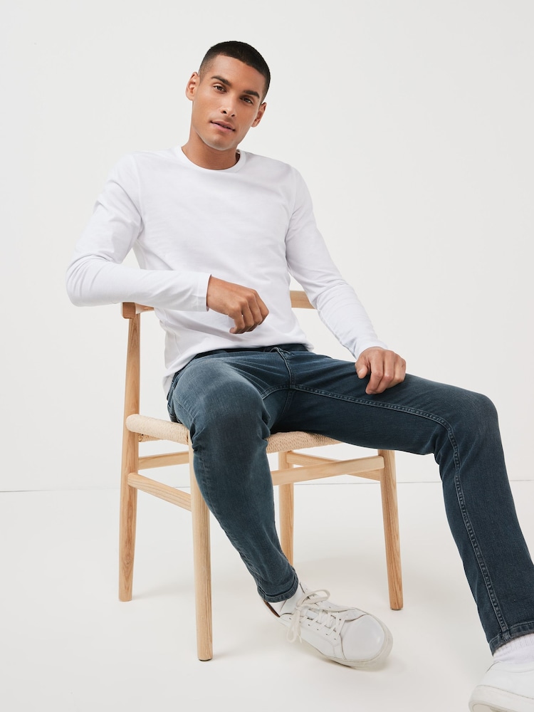 White/ Black/ Grey/ Navy Blue Long Sleeve 100% Cotton Layering T-Shirts 5 Pack - Image 3 of 7