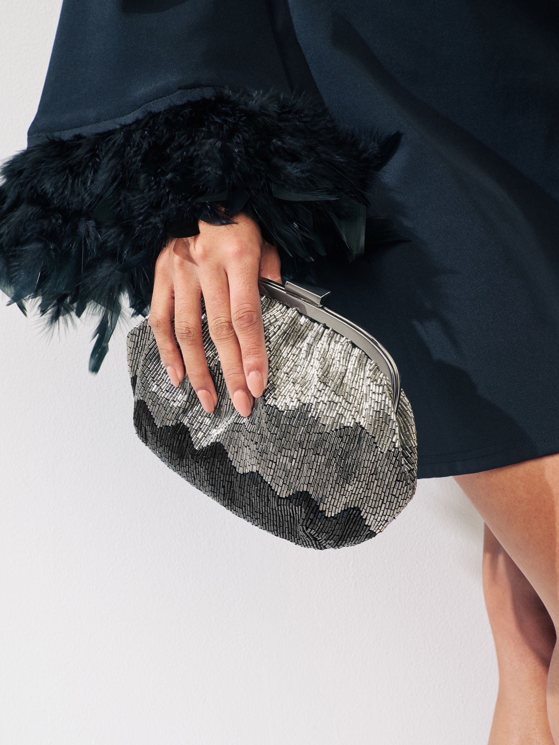 Silver beaded clutch bag on sale
