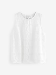 White Sleeveless Broderie Top - Image 6 of 7