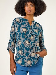 Roman Green Textured Floral Print Stretch Shirt - Image 1 of 5