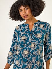 Roman Green Textured Floral Print Stretch Shirt - Image 4 of 5