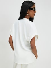 River Island Cream Short Sleeve Soft Crepe Notch Neck T-Shirt - Image 3 of 4