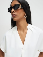 River Island Cream Short Sleeve Soft Crepe Notch Neck T-Shirt - Image 4 of 4