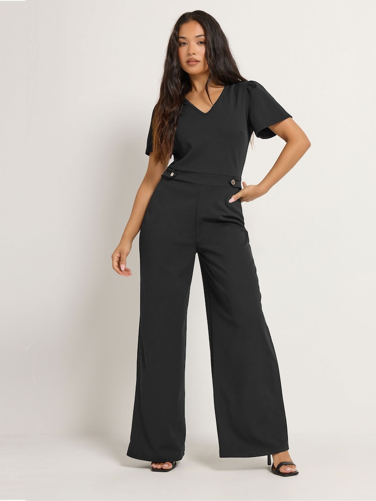M&Co Black Petite Short Sleeve Button Detail Jumpsuit - Image 1 of 6 M&Co Black Petite Short Sleeve Button Detail Jumpsuit - Image 1 of 6