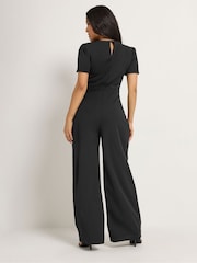 M&Co Black Petite Short Sleeve Button Detail Jumpsuit - Image 3 of 6